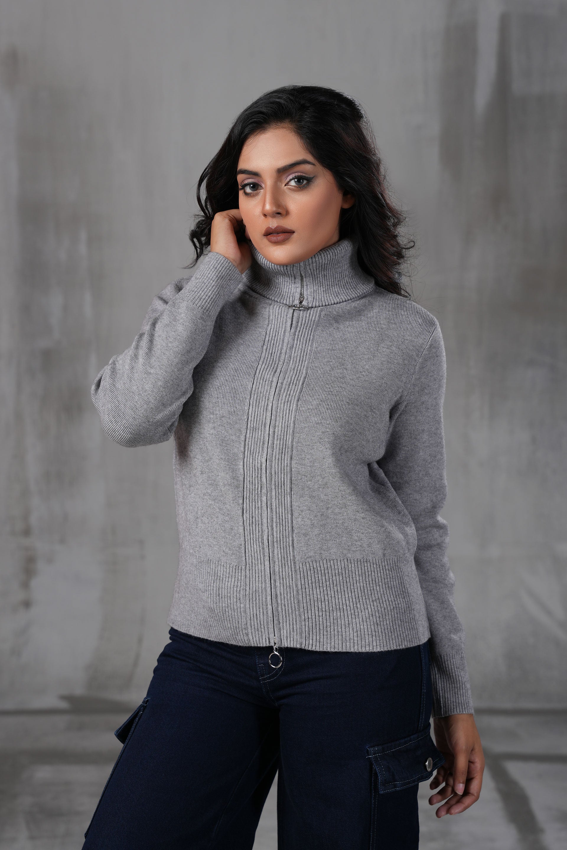 Double Zipper Turtle Neck Knitwear