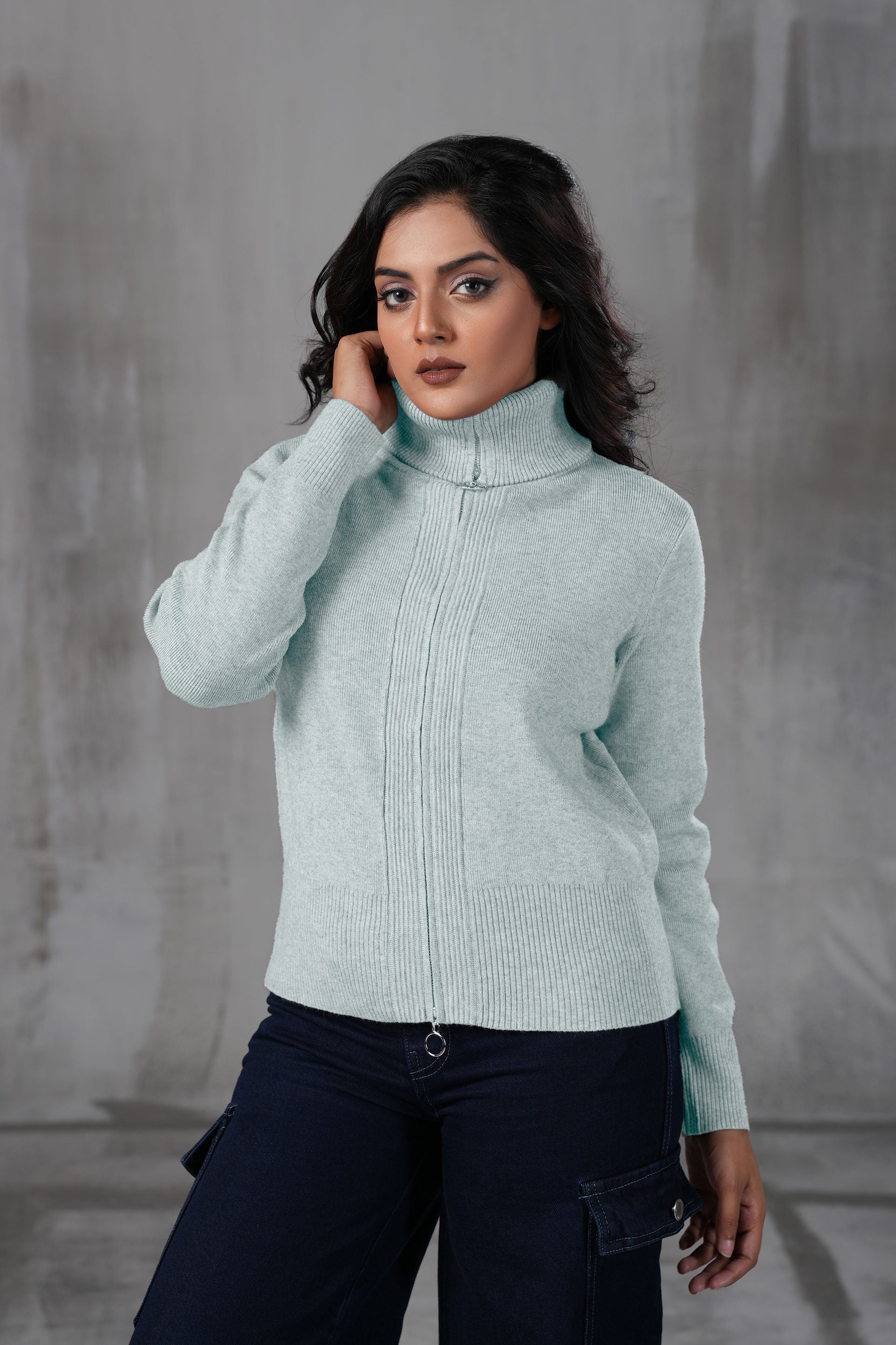 Double Zipper Turtle Neck Knitwear