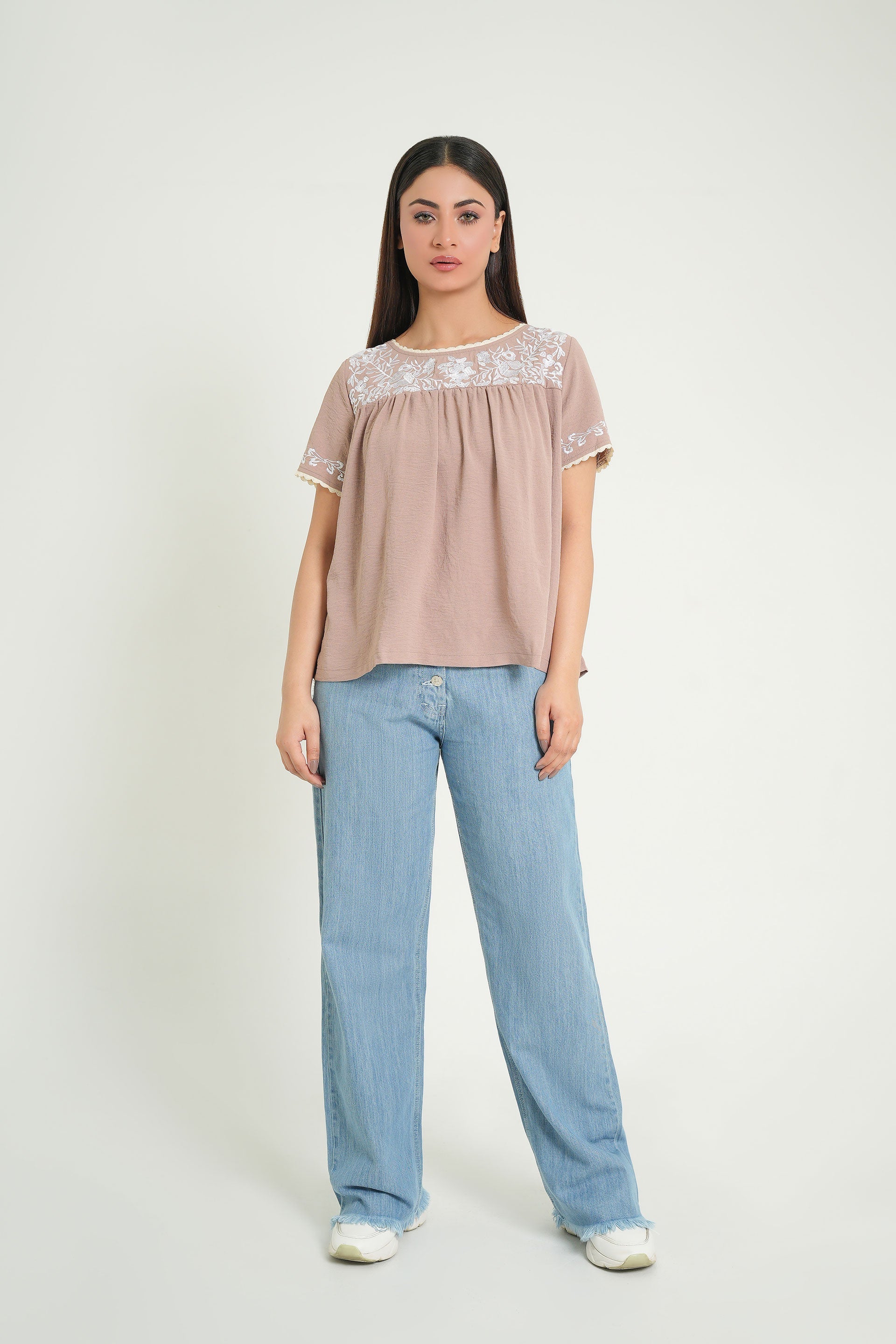 Women's Crop Top | Beige Crop Top | Embroidered Crop Top |Cherry Chics