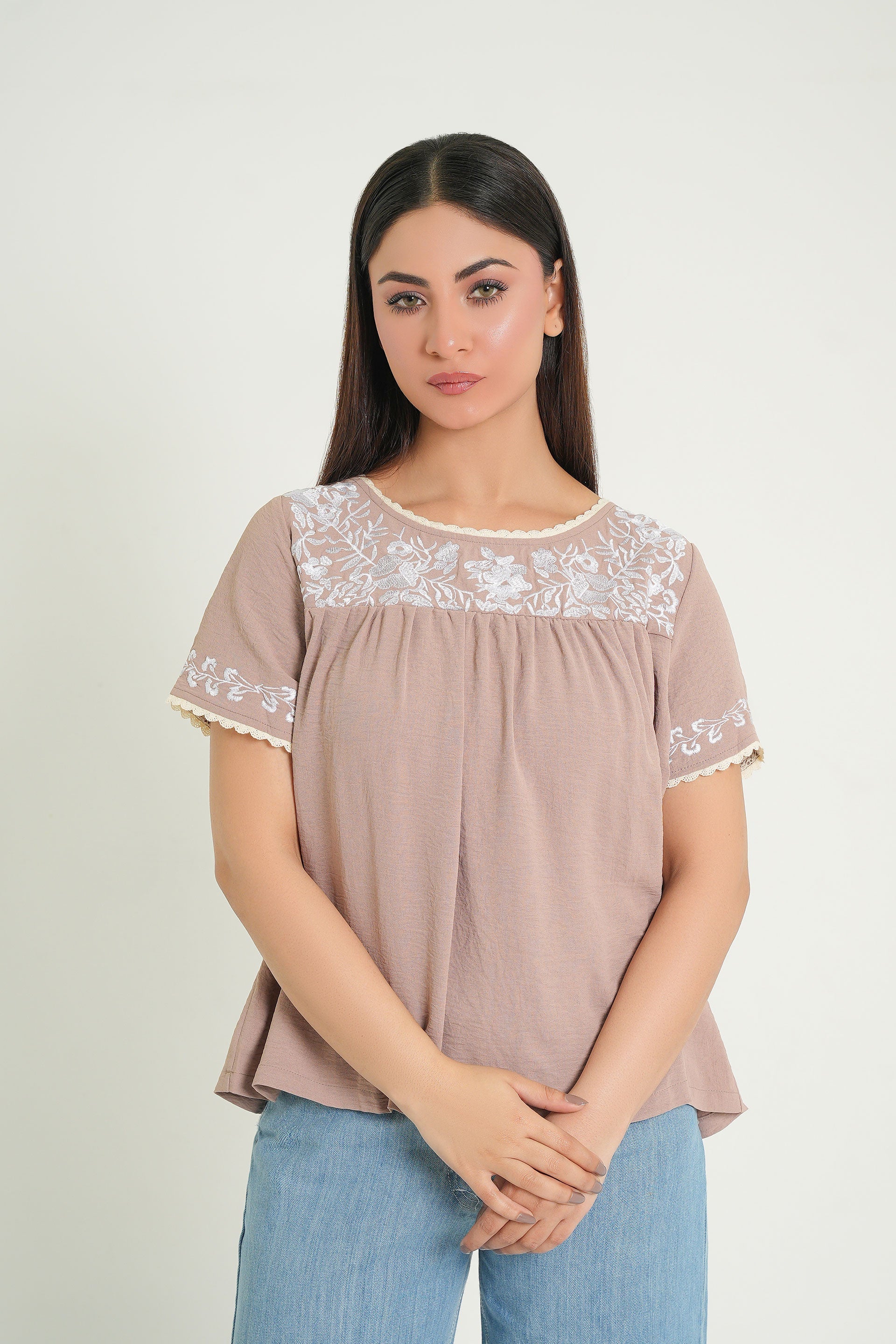 Women's Crop Top | Beige Crop Top | Embroidered Crop Top |Cherry Chics