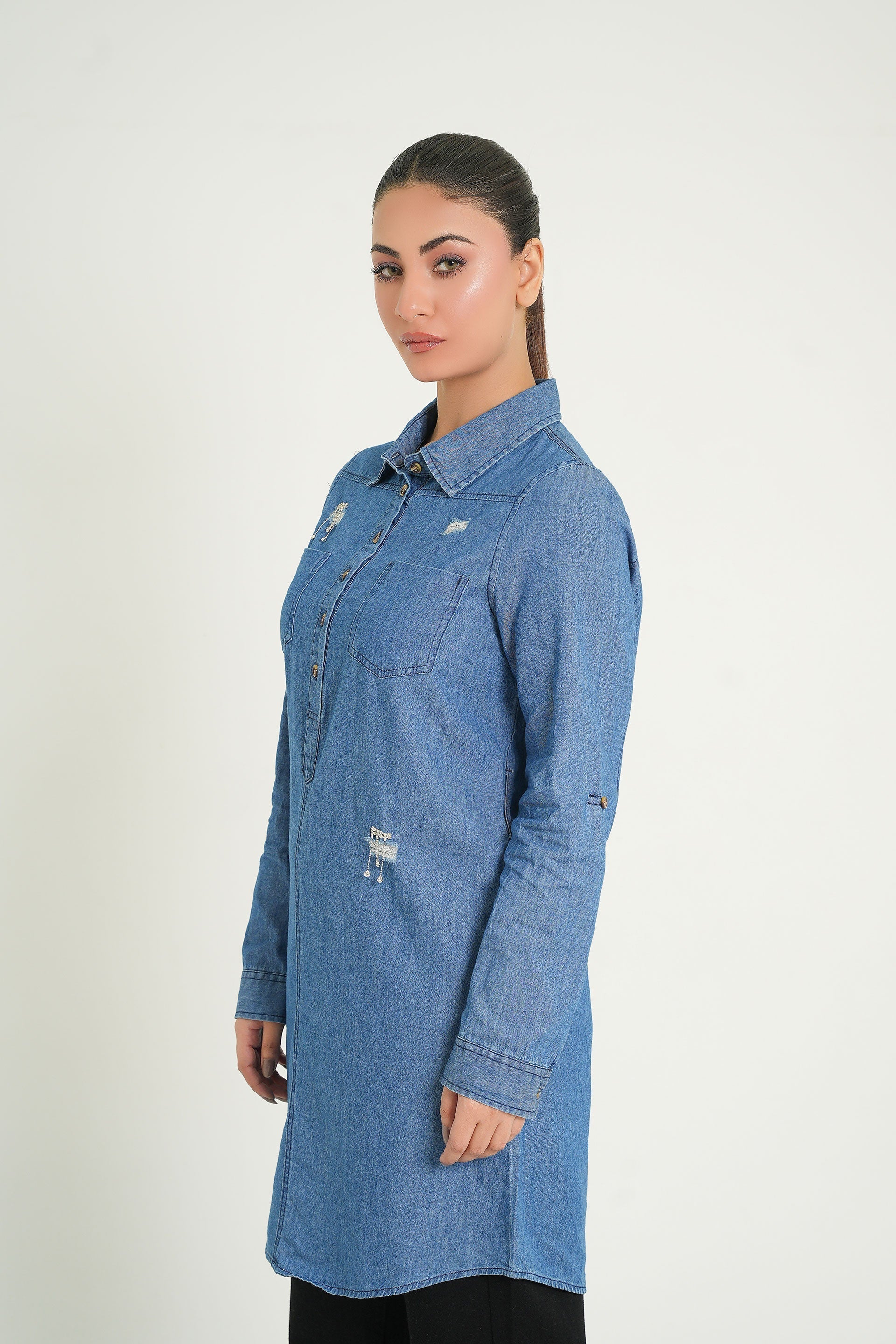 Denim Long Top | Women's Denim Top | Denim Top | Cherry Chics
