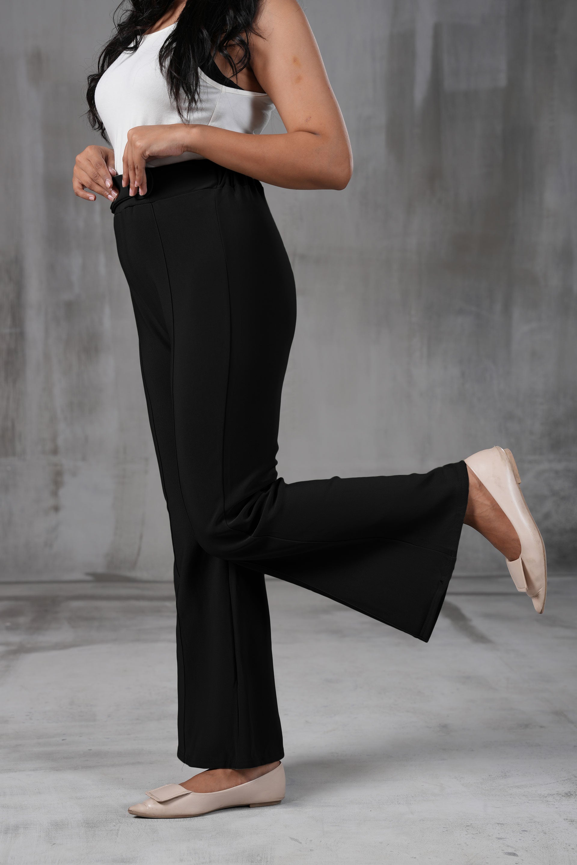 High-Waist Belted Trousers – Black